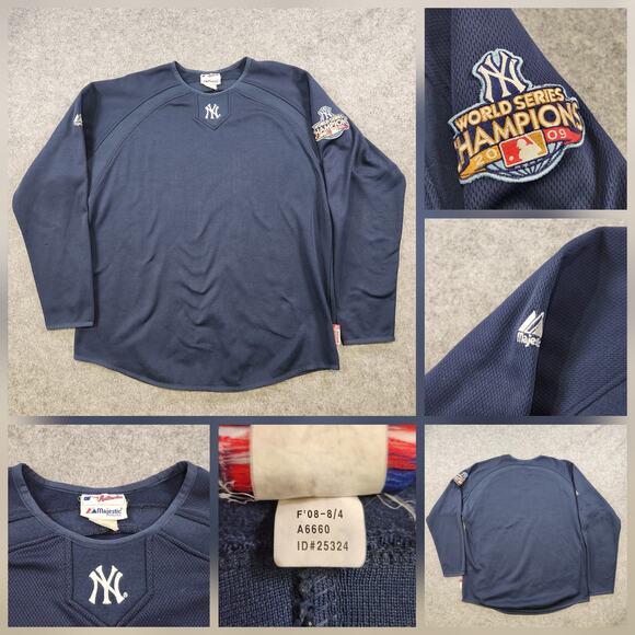 VTG New York Yankees Shirt Mens L MLB Baseball World Series Dugout Warmup Jersey
